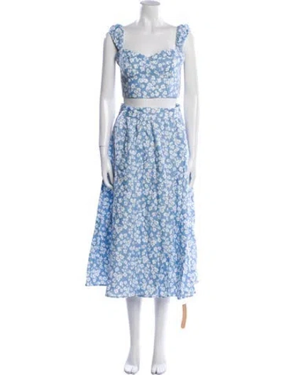 Pre-owned Reformation Linen Floral Print Skirt Set In Blue