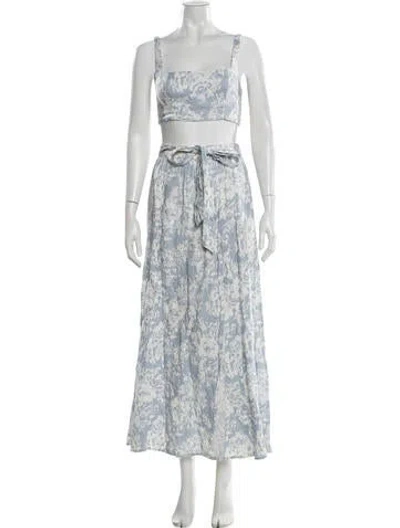 Pre-owned Reformation Linen Floral Print Skirt Set In Blue