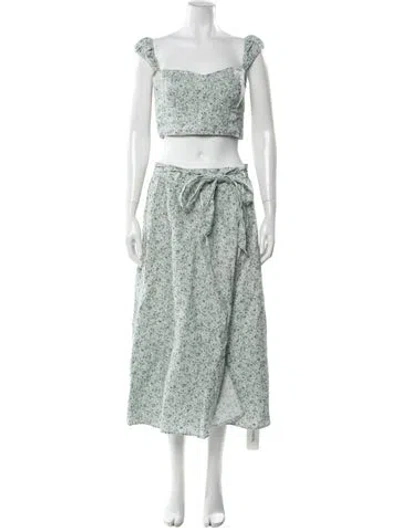 Pre-owned Reformation Linen Floral Print Skirt Set In Green