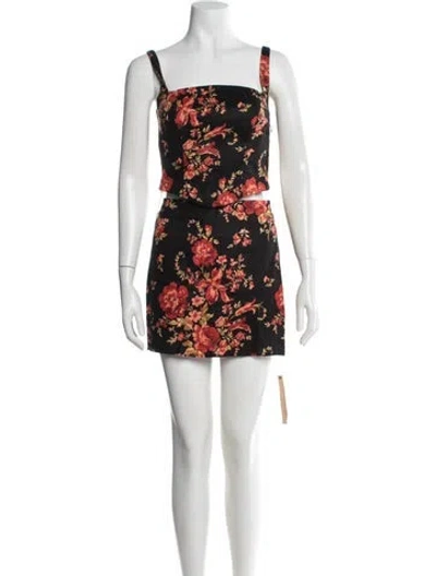 Pre-owned Reformation Linen Floral Print Skirt Set W/ Tags In Black