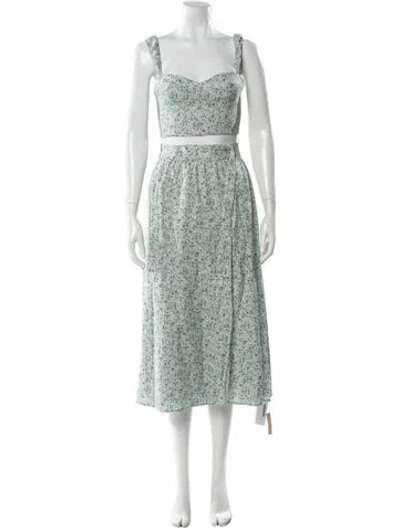 Pre-owned Reformation Linen Floral Print Skirt Set W/ Tags In Green