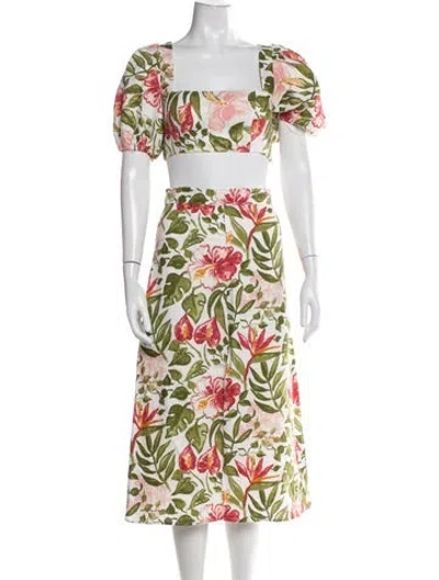 Pre-owned Reformation Linen Floral Print Skirt Set In White