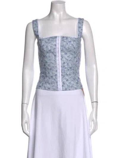 Pre-owned Reformation Linen Floral Print Top W/ Tags In Blue