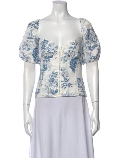 Pre-owned Reformation Linen Floral Print Top In White