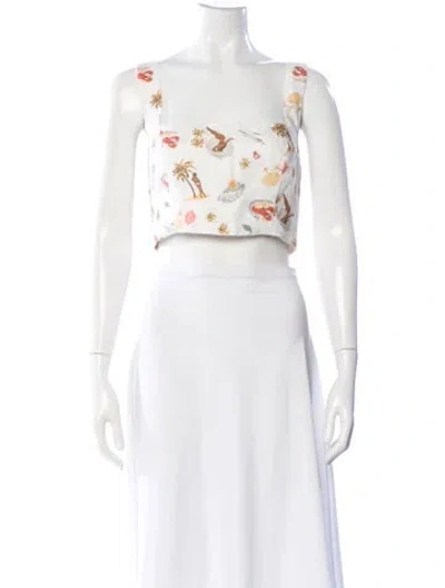 Pre-owned Reformation Linen Graphic Print Crop Top In Neutral