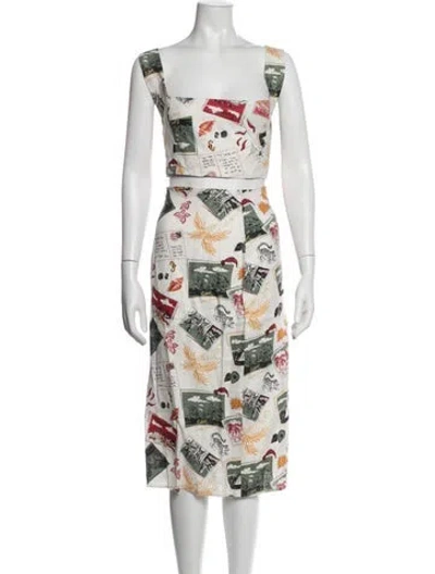 Pre-owned Reformation Linen Graphic Print Skirt Set W/ Tags In Neutrals