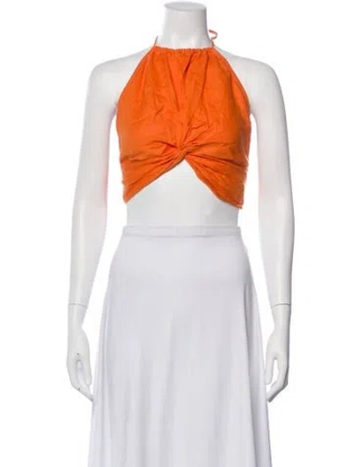 Pre-owned Reformation Linen Halterneck Crop Top In Orange