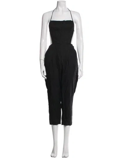 Pre-owned Reformation Linen Halterneck Jumpsuit In Black