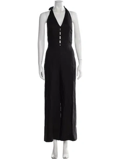 Pre-owned Reformation Linen Halterneck Jumpsuit In Black