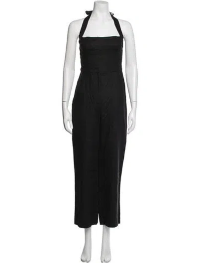 Pre-owned Reformation Linen Halterneck Jumpsuit In Black