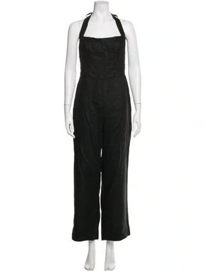 Pre-owned Reformation Linen Halterneck Jumpsuit In Black
