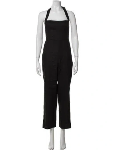 Pre-owned Reformation Linen Halterneck Jumpsuit In Black