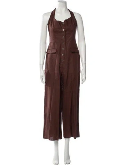 Pre-owned Reformation Linen Halterneck Jumpsuit In Brown