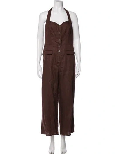 Pre-owned Reformation Linen Halterneck Jumpsuit In Brown