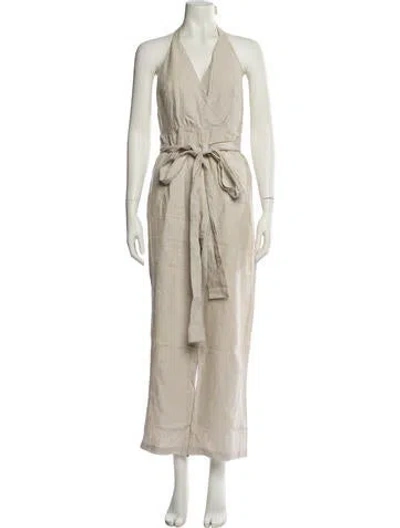 Pre-owned Reformation Linen Halterneck Jumpsuit In Neutral