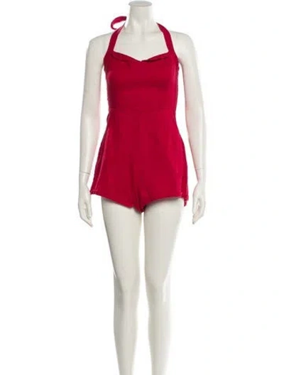 Pre-owned Reformation Linen Halterneck Romper In Red