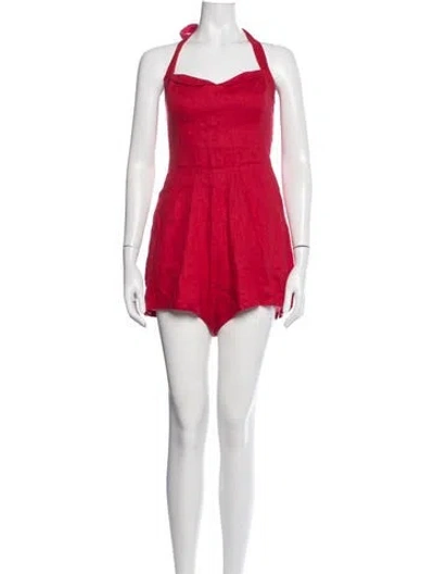 Pre-owned Reformation Linen Halterneck Romper In Red