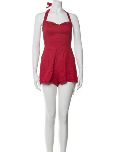Pre-owned Reformation Linen Halterneck Romper In Red