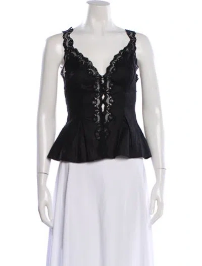Pre-owned Reformation Linen Lace Pattern Blouse In Black