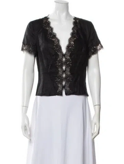 Pre-owned Reformation Linen Lace Pattern Blouse In Black