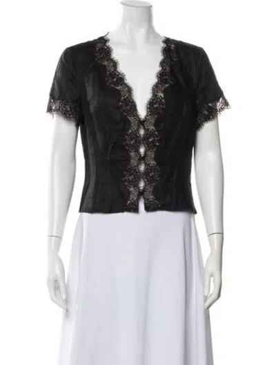 Pre-owned Reformation Linen Lace Pattern Blouse In Black