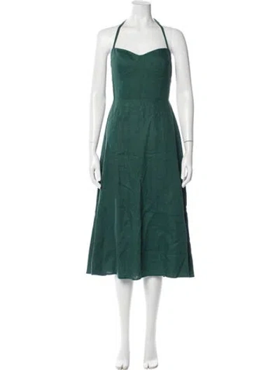 Pre-owned Reformation Linen Long Dress In Green