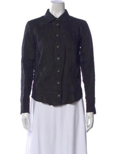 Pre-owned Reformation Linen Long Sleeve Blouse In Black