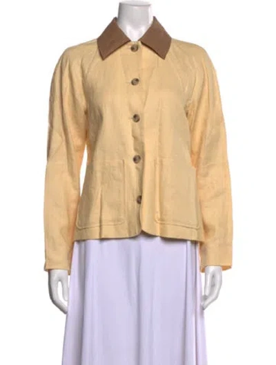 Pre-owned Reformation Linen Long Sleeve Button-up Top In Yellow