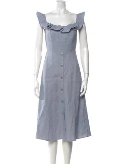 Pre-owned Reformation Linen Midi Length Dress In Blue