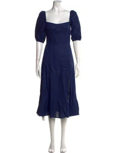 Pre-owned Reformation Linen Midi Length Dress In Blue