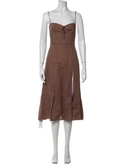 Pre-owned Reformation Linen Midi Length Dress In Brown