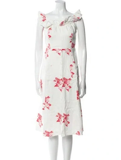 Pre-owned Reformation Linen Midi Length Dress In White