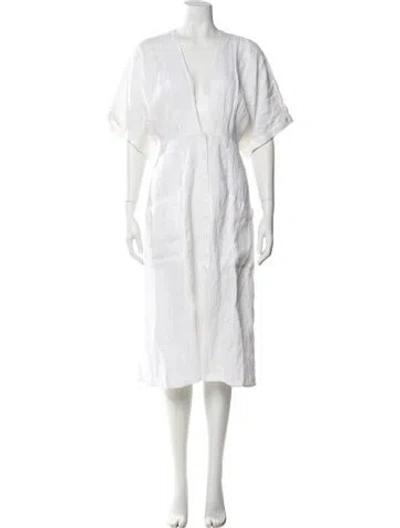 Pre-owned Reformation Linen Midi Length Dress In White
