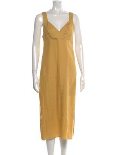 Pre-owned Reformation Linen Midi Length Dress In Yellow