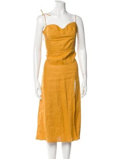 Pre-owned Reformation Linen Midi Length Dress In Yellow