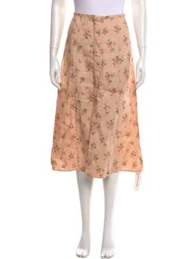 Pre-owned Reformation Linen Midi Length Skirt In Pink
