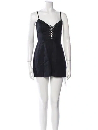 Pre-owned Reformation Linen Mini Dress In Black