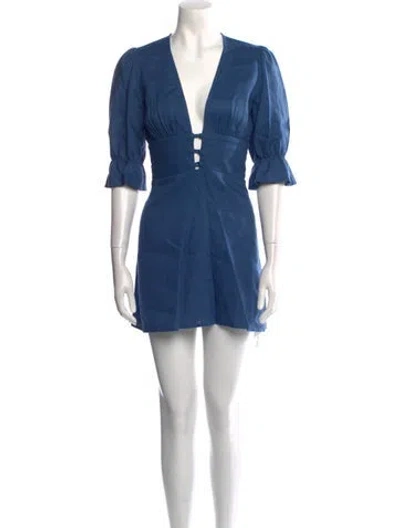 Pre-owned Reformation Linen Mini Dress In Blue