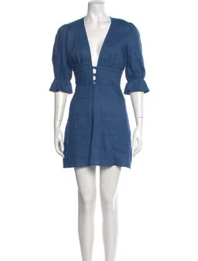 Pre-owned Reformation Linen Mini Dress In Blue