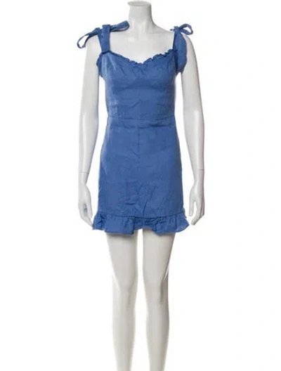 Pre-owned Reformation Linen Mini Dress In Blue