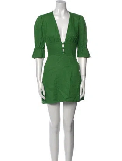 Pre-owned Reformation Linen Mini Dress In Green
