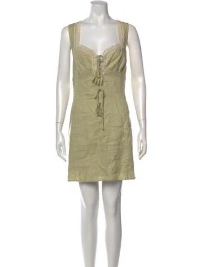 Pre-owned Reformation Linen Mini Dress In Green