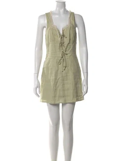 Pre-owned Reformation Linen Mini Dress In Green
