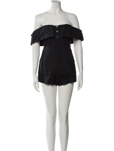 Pre-owned Reformation Linen Off-the-shoulder Romper In Black