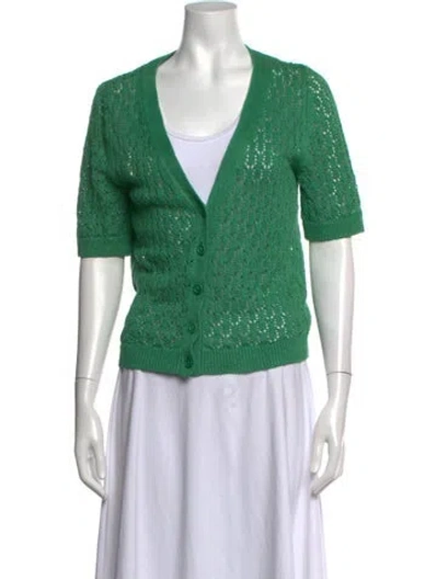 Pre-owned Reformation Linen Patterned Sweater In Green