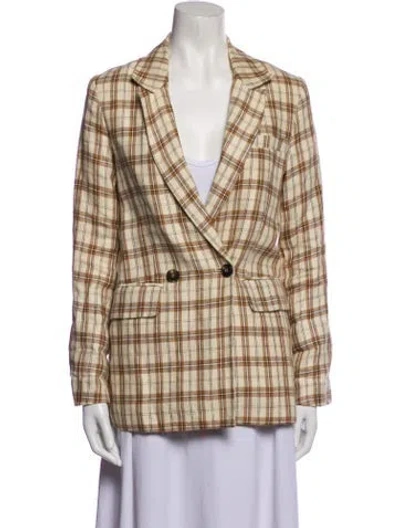 Pre-owned Reformation Linen Plaid Print Blazer In Brown