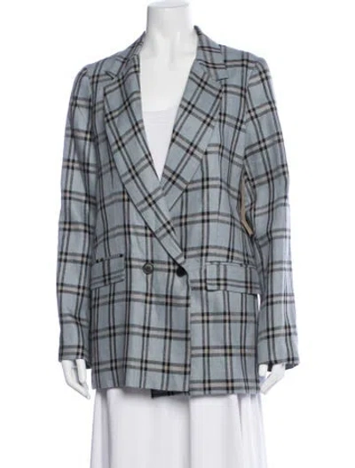 Pre-owned Reformation Linen Plaid Print Blazer W/ Tags In Blue