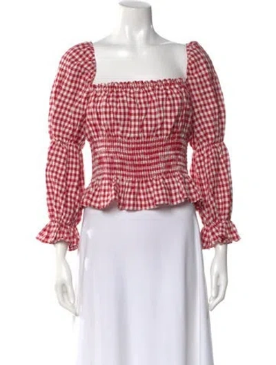 Pre-owned Reformation Linen Plaid Print Blouse In Red