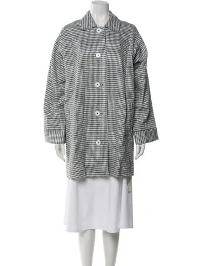 Pre-owned Reformation Linen Plaid Print Coat In Blue