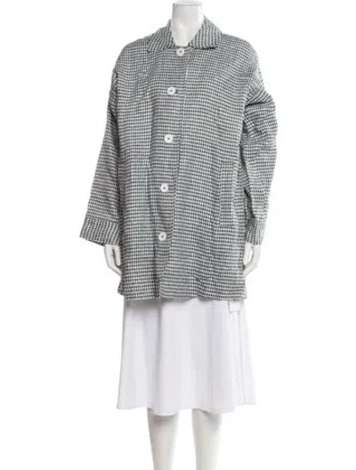 Pre-owned Reformation Linen Plaid Print Coat In Blue